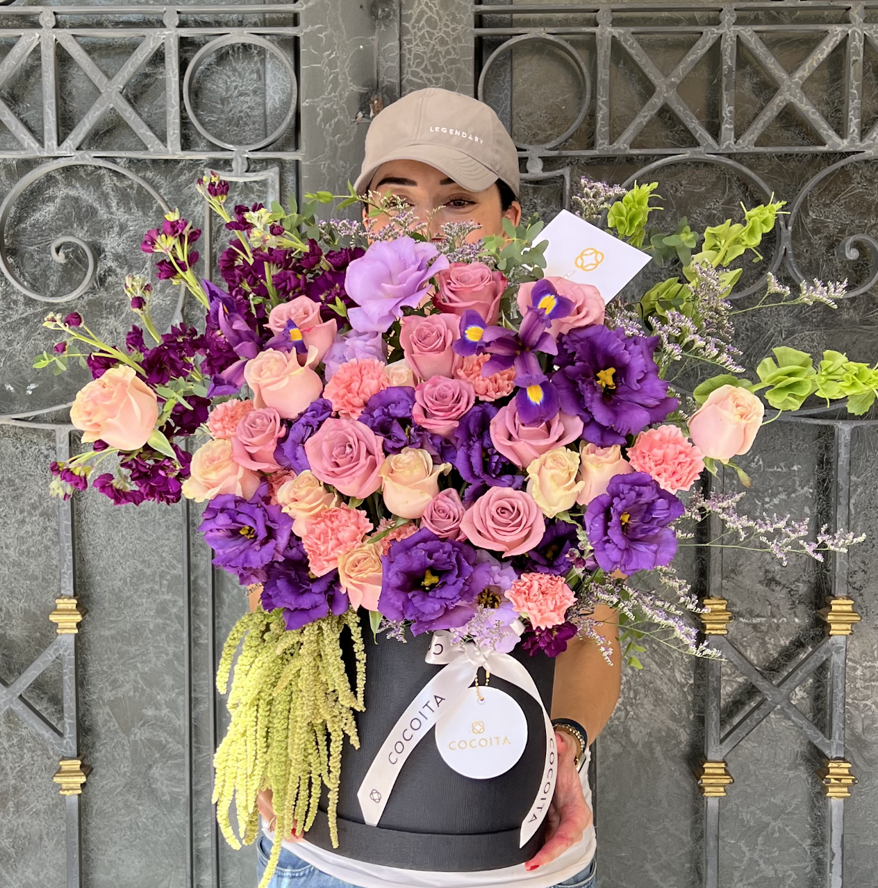 Caja con flores Rosa y Morado